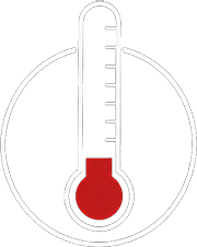 Thermometer illustration inside of circle showing low temperature